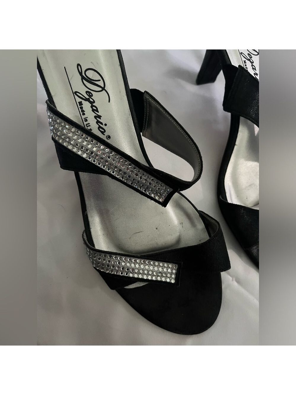 DEZARIO~MULES~ KITTEN HEELS~FAUX DIAMONDS~BLACK~9